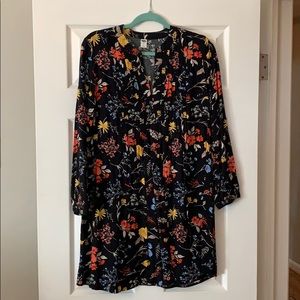 Old Navy Black Floral Pleated Dress